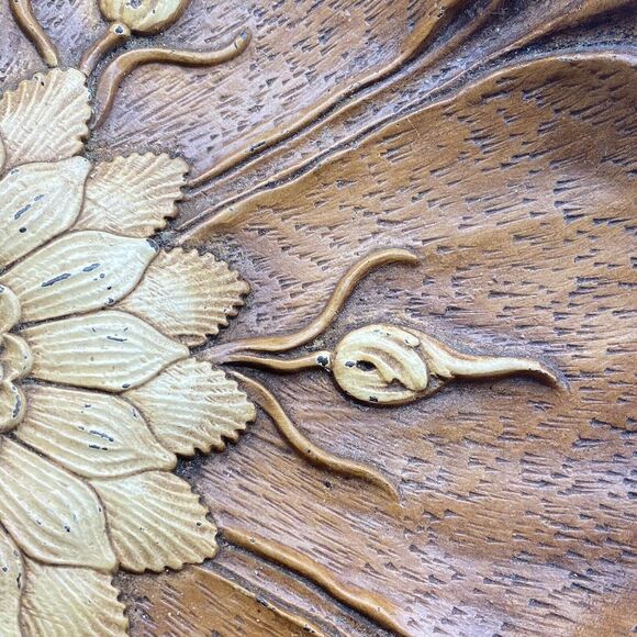 Vtg Sunflower Bowl Multi Prod Inc USA Faux Wood Boho Chic‎ 11.5” MCM Centerpiece - Picture 10 of 12